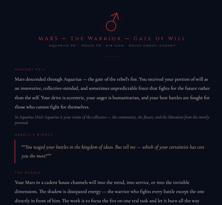 Soul Reading — Mars the Warrior Gate of Will with Descent Veil, Oracle's Riddle and Ascent Key